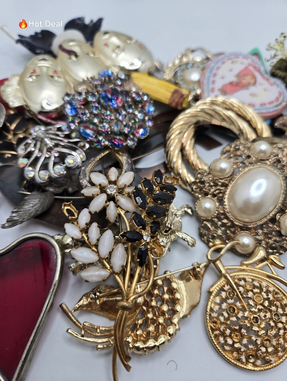 1 lb Craft Vintage Brooch Lot Rhinestone Craft Repair Repurpose Jewelry - Picture 10 of 11
